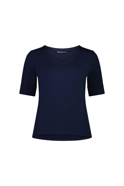 4264 V Neck Top with Cuffed Sleeve
