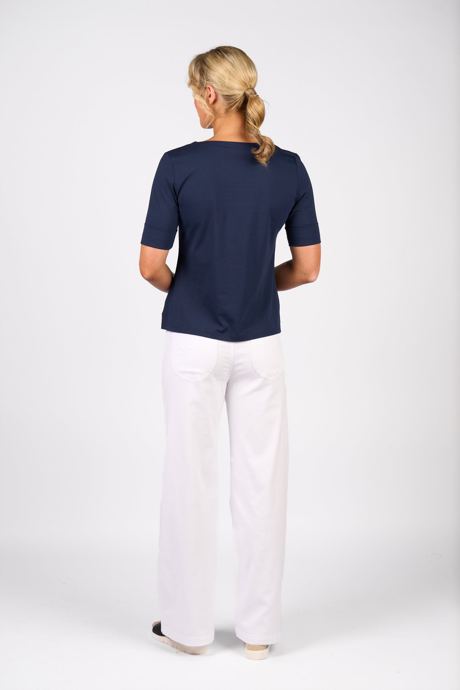 4264 V Neck Top with Cuffed Sleeve