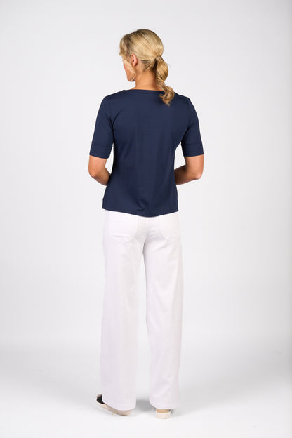 4264 V Neck Top with Cuffed Sleeve