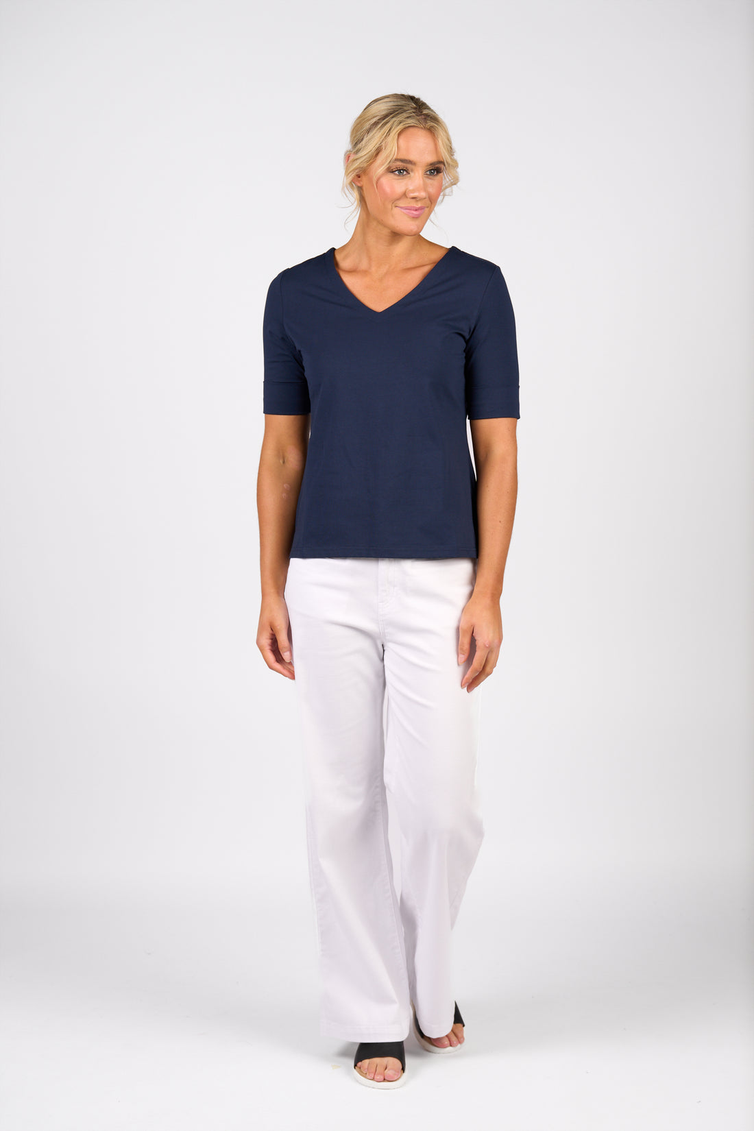 4264 V Neck Top with Cuffed Sleeve