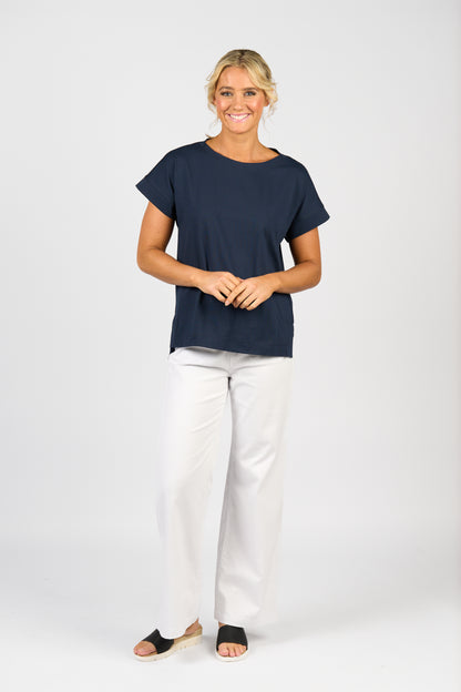 4363 Drop Sleeve Top with Stepped Hem