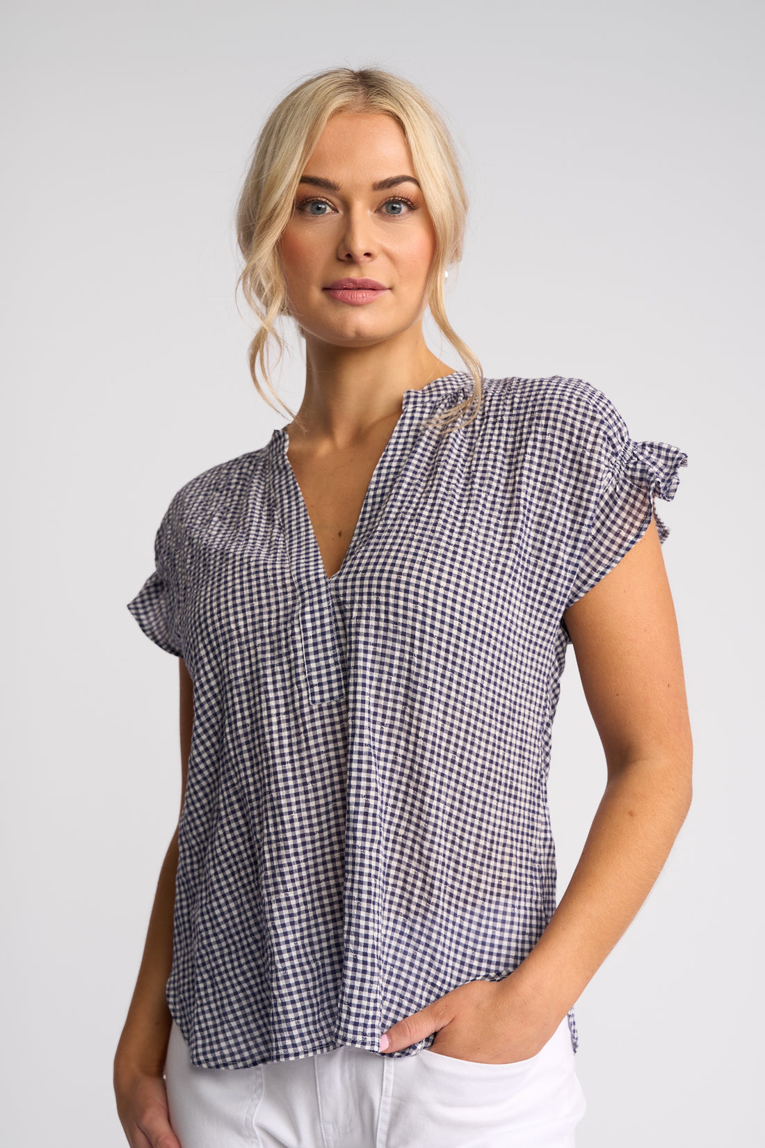 vassalli-4486p-evelyn-top-ink-gingham-1-swannies-clothing-merimbula