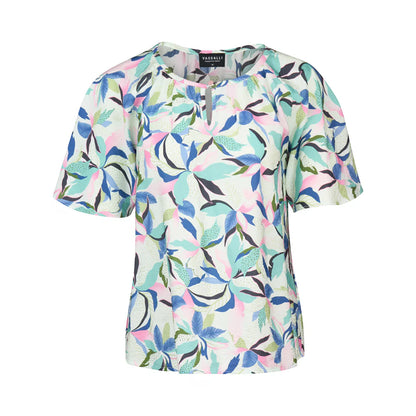 4490P Printed Floaty Sleeve Top with Front Keyhole
